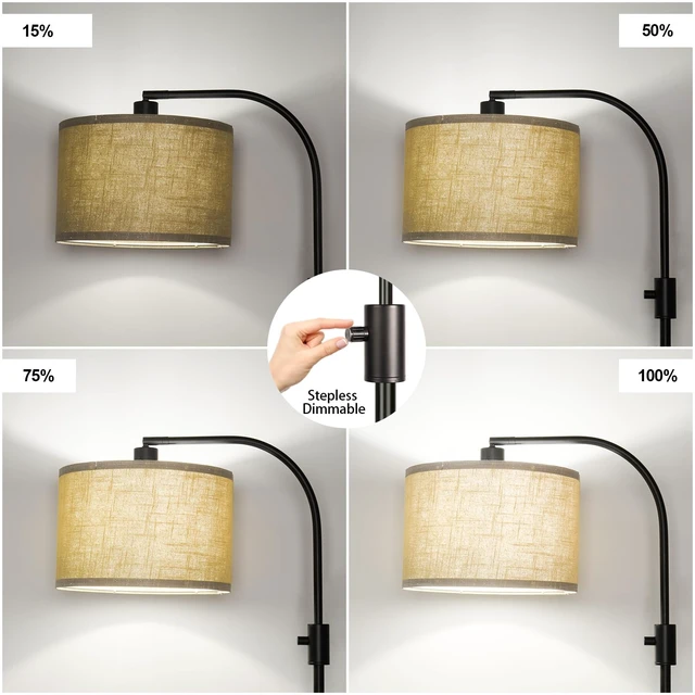 Alt view image 3 of 7 - Nintiue Upgraded Modern Arc Dimmable Tall Standing Floor Lamp with Champagne Shade, 1200 Lumens LED Bulb Included, for Living & Reading Room, Bedroom, Office & Nursery, Black