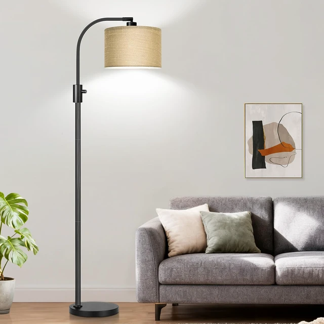 Alt view image 5 of 7 - Nintiue Upgraded Modern Arc Dimmable Tall Standing Floor Lamp with Champagne Shade, 1200 Lumens LED Bulb Included, for Living & Reading Room, Bedroom, Office & Nursery, Black