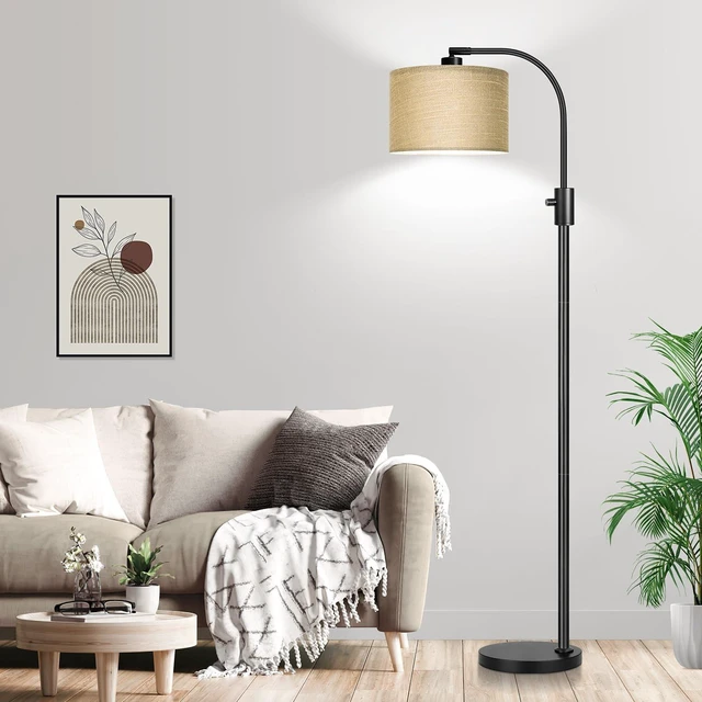 Alt view image 7 of 7 - Nintiue Upgraded Modern Arc Dimmable Tall Standing Floor Lamp with Champagne Shade, 1200 Lumens LED Bulb Included, for Living & Reading Room, Bedroom, Office & Nursery, Black