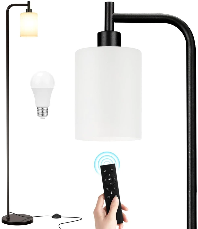 Main image of Ziisee Floor Lamps for Living Room - Standing Lamp with Remote Control Glass Shade, Modern Floor Lamp with LED Bulbs, Bright Industrial Floor Lamp for Bedroom, Black Tall Lamp for Office