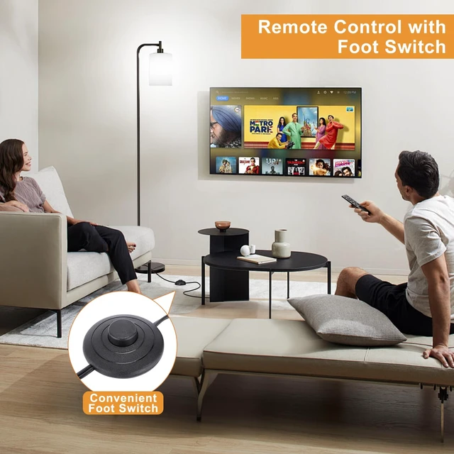 Alt view image 3 of 7 - Ziisee Floor Lamps for Living Room - Standing Lamp with Remote Control Glass Shade, Modern Floor Lamp with LED Bulbs, Bright Industrial Floor Lamp for Bedroom, Black Tall Lamp for Office