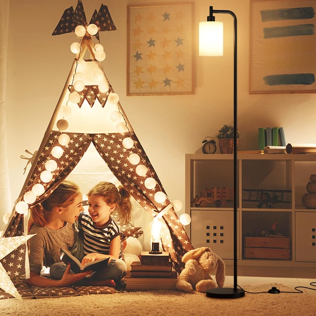 Alt view image 4 of 7 - Ziisee Floor Lamps for Living Room - Standing Lamp with Remote Control Glass Shade, Modern Floor Lamp with LED Bulbs, Bright Industrial Floor Lamp for Bedroom, Black Tall Lamp for Office