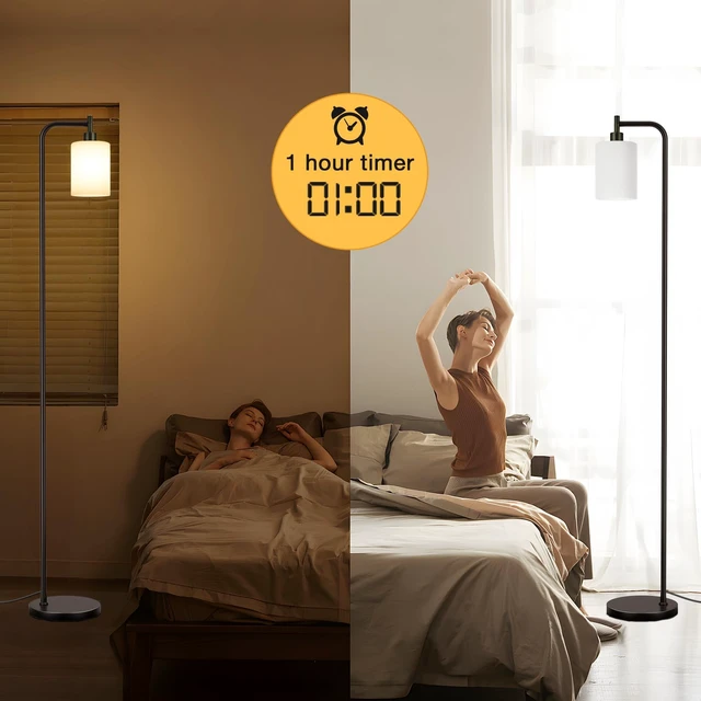 Alt view image 5 of 7 - Ziisee Floor Lamps for Living Room - Standing Lamp with Remote Control Glass Shade, Modern Floor Lamp with LED Bulbs, Bright Industrial Floor Lamp for Bedroom, Black Tall Lamp for Office