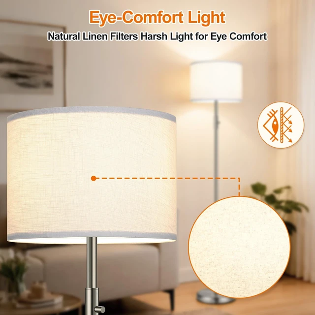 Alt view image 5 of 7 - Floor Lamp Simple Design with White Shade, Small Tall Lamps for Living Room Bedroom Office Dining Room Kitchen, Sliver Pole Lamp-Sliver