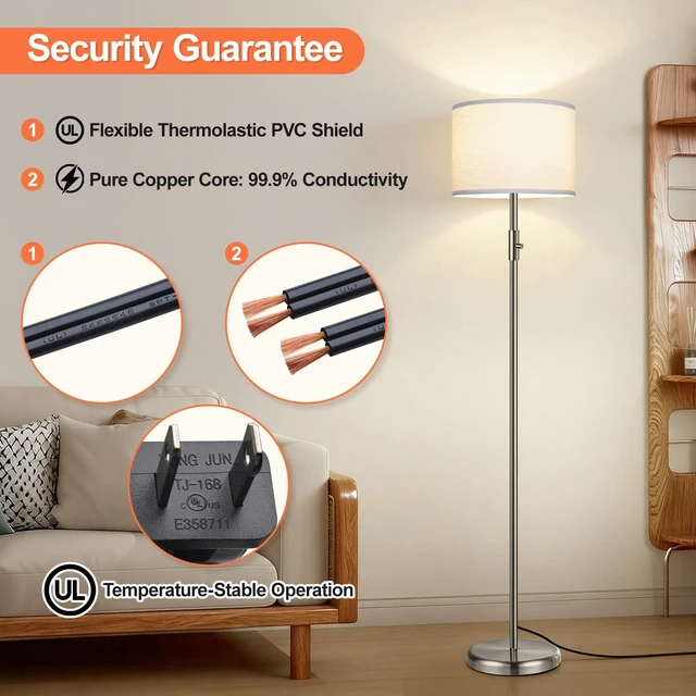 Alt view image 6 of 7 - Floor Lamp Simple Design with White Shade, Small Tall Lamps for Living Room Bedroom Office Dining Room Kitchen, Sliver Pole Lamp-Sliver