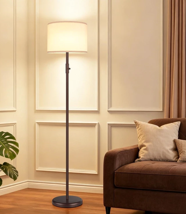Main image of Yemela Upgraded Dimmable Floor Lamp, Modern Floor Lamps for Living Room, Standing Lamp with Linen Shade, Tall Lamp for Bedroom Office Dining Room- Brown