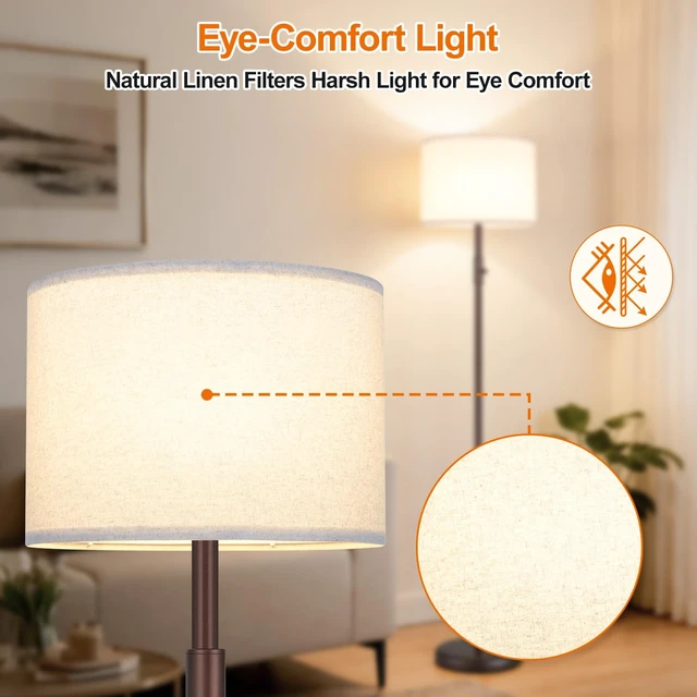Alt view image 5 of 7 - Yemela Upgraded Dimmable Floor Lamp, Modern Floor Lamps for Living Room, Standing Lamp with Linen Shade, Tall Lamp for Bedroom Office Dining Room- Brown