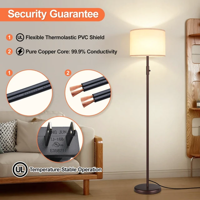 Alt view image 6 of 7 - Yemela Upgraded Dimmable Floor Lamp, Modern Floor Lamps for Living Room, Standing Lamp with Linen Shade, Tall Lamp for Bedroom Office Dining Room- Brown