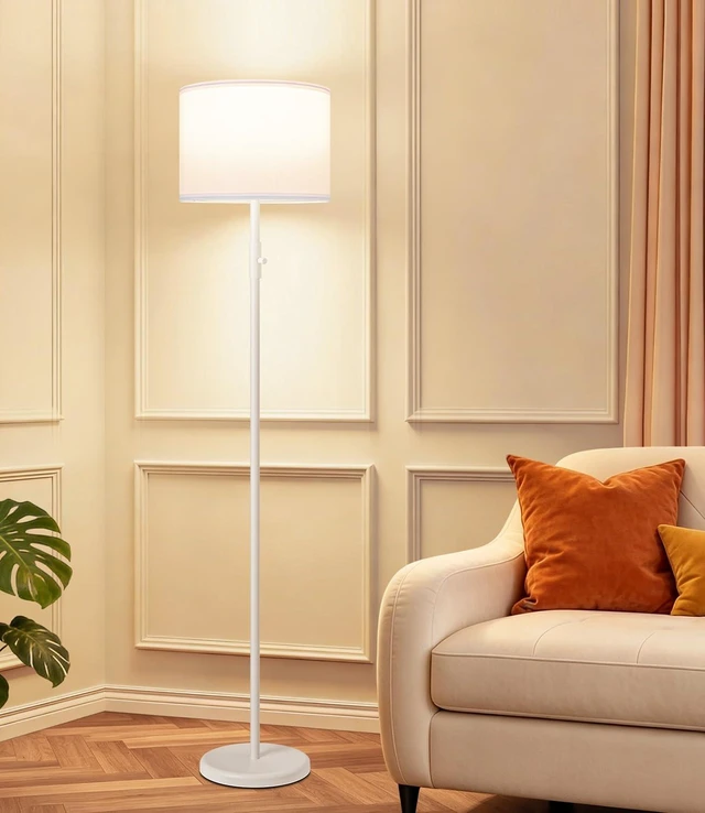 Main image of Floor Lamp Simple Design with Shade, Standing Lamps for Living Room Bedroom Office Dining Room Kitchen-White