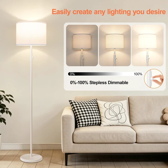 Alt view image 2 of 7 - Floor Lamp Simple Design with Shade, Standing Lamps for Living Room Bedroom Office Dining Room Kitchen-White