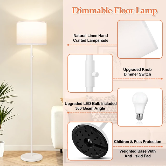 Alt view image 5 of 7 - Floor Lamp Simple Design with Shade, Standing Lamps for Living Room Bedroom Office Dining Room Kitchen-White