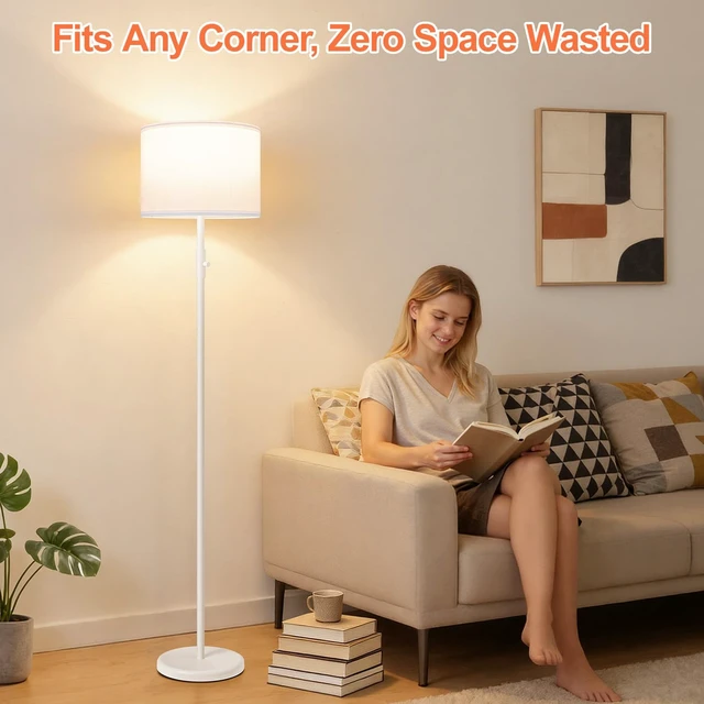 Alt view image 7 of 7 - Floor Lamp Simple Design with Shade, Standing Lamps for Living Room Bedroom Office Dining Room Kitchen-White