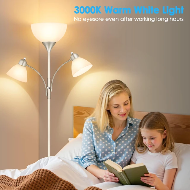 Alt view image 3 of 7 - Coucrek Torchiere Floor Lamps for Living Room,72" Dimmable Reading Lamp | 3 Bulbs Included, Flexible Arm Reading Lights for Bedroom, Tall Standing Room Lamp