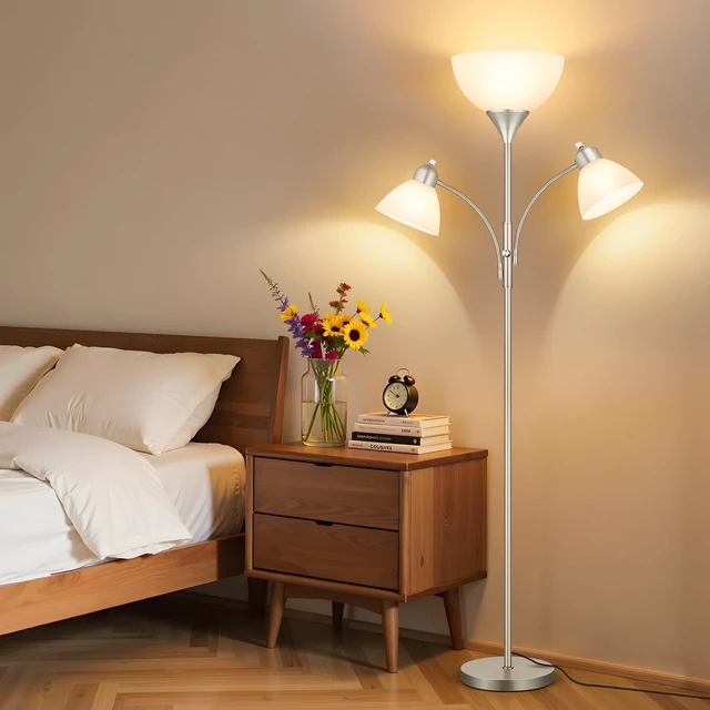 Alt view image 6 of 7 - Coucrek Torchiere Floor Lamps for Living Room,72" Dimmable Reading Lamp | 3 Bulbs Included, Flexible Arm Reading Lights for Bedroom, Tall Standing Room Lamp