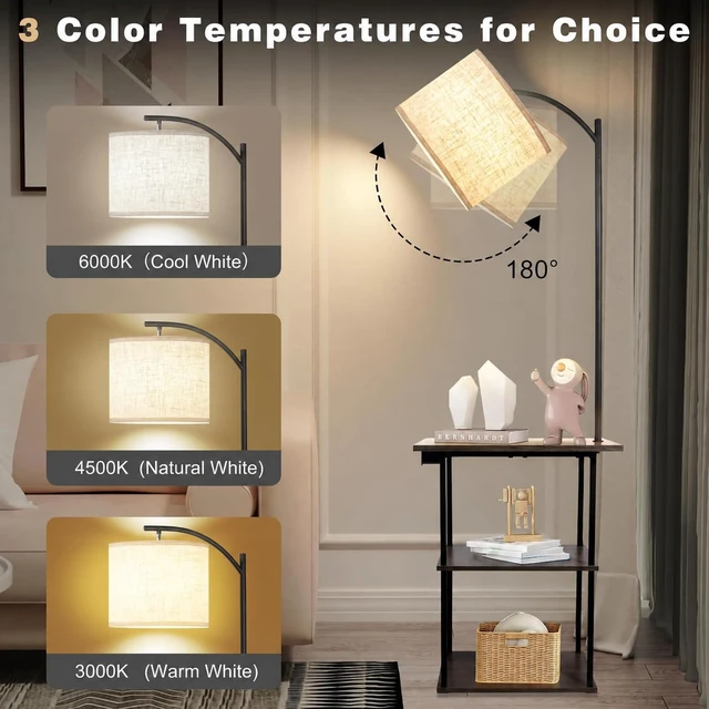Alt view image 3 of 6 - PESRAE Floor Lamp with Table, End Tables with Charging Station | USB, Type-C & AC Outlet; 3 Color Temperatures 9W LED Bulb, Modern Side Table with 3 Shelves for Living Room, Bedroom