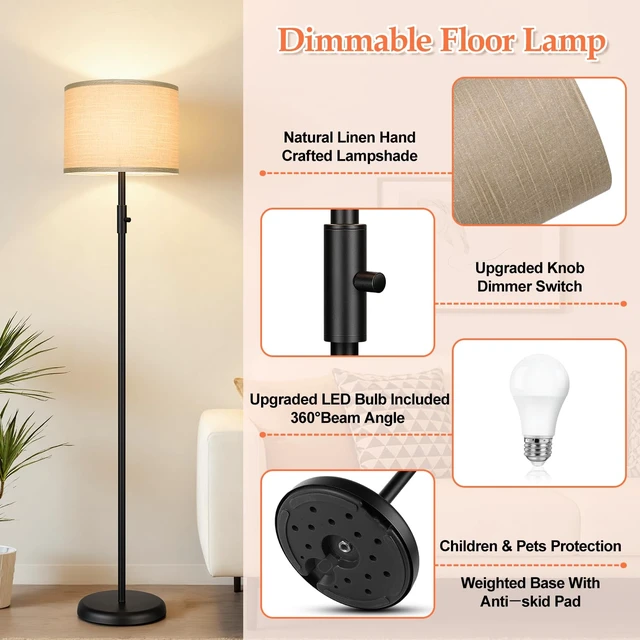 Alt view image 4 of 7 - Floor Lamp Simple Design with Shade, Small Tall Lamps for Living Room Bedroom Office Dining Room Kitchen-Black