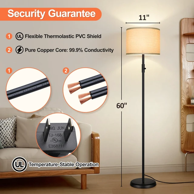 Alt view image 6 of 7 - Floor Lamp Simple Design with Shade, Small Tall Lamps for Living Room Bedroom Office Dining Room Kitchen-Black