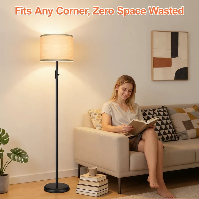 Alt view image 7 of 7 - Floor Lamp Simple Design with Shade, Small Tall Lamps for Living Room Bedroom Office Dining Room Kitchen-Black