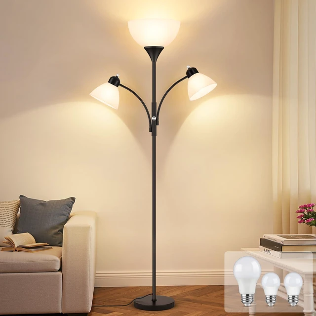 Main image of Coucrek Torchiere Floor Lamps for Living Room, 72" Dimmable Reading Lamp | 2 Adjustable Reading Lights for Bedroom, Black Tall Standing Room Lamp,3 Bulbs Included