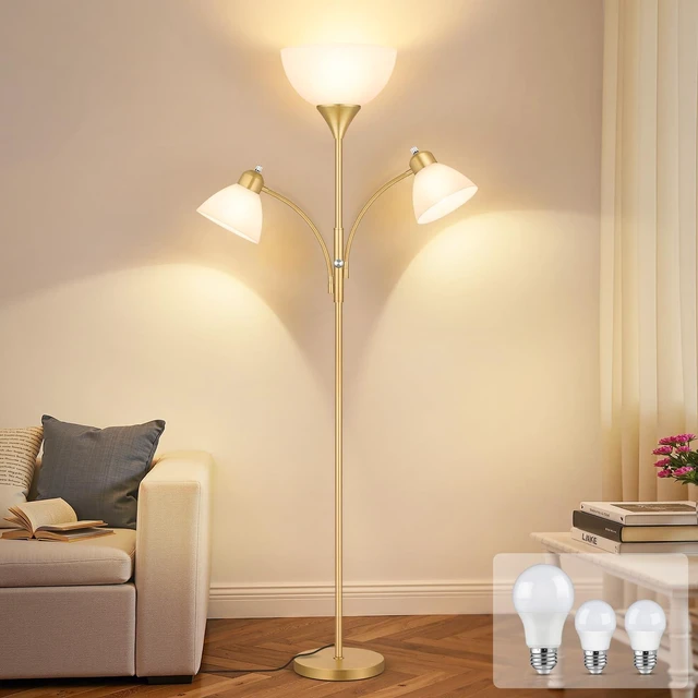 Main image of Coucrek Torchiere Floor Lamps for Living Room, 72" Dimmable Reading Lamp | 3 Bulbs Included, Flexible Arm Reading Lights for Bedroom, Tall Standing Room Lamp