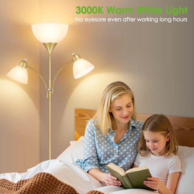 Alt view image 3 of 7 - Coucrek Torchiere Floor Lamps for Living Room, 72" Dimmable Reading Lamp | 3 Bulbs Included, Flexible Arm Reading Lights for Bedroom, Tall Standing Room Lamp