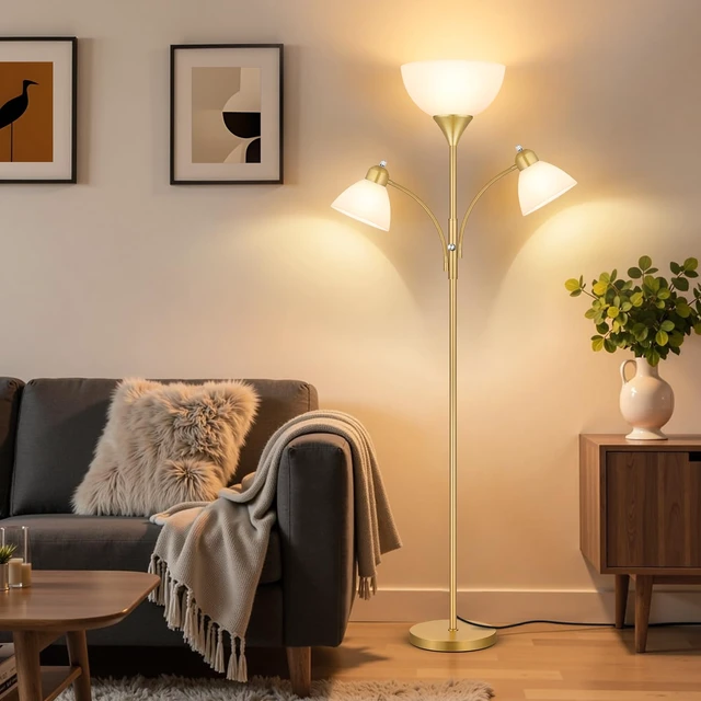 Alt view image 6 of 7 - Coucrek Torchiere Floor Lamps for Living Room, 72" Dimmable Reading Lamp | 3 Bulbs Included, Flexible Arm Reading Lights for Bedroom, Tall Standing Room Lamp