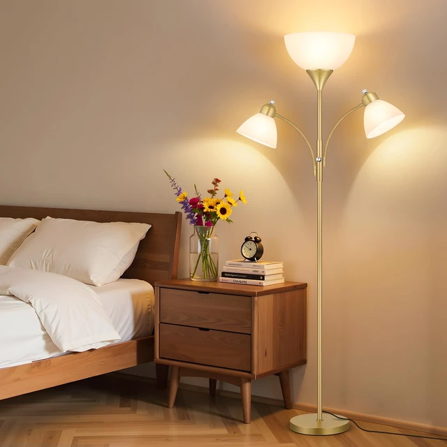 Alt view image 7 of 7 - Coucrek Torchiere Floor Lamps for Living Room, 72" Dimmable Reading Lamp | 3 Bulbs Included, Flexible Arm Reading Lights for Bedroom, Tall Standing Room Lamp