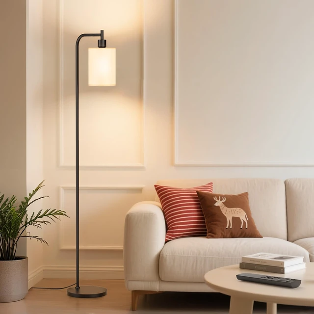Alt view image 2 of 7 - SIBRILLE Floor Lamp with Linen Shade, Dimmable Tall Standing Lamp with Remote Control & 3 Color Temperatures, Modern Floor Lamps for Living Room Bedroom Office Corner, 9W LED Bulb Included