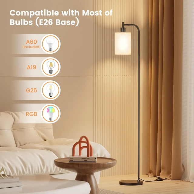 Alt view image 5 of 7 - SIBRILLE Floor Lamp with Linen Shade, Dimmable Tall Standing Lamp with Remote Control & 3 Color Temperatures, Modern Floor Lamps for Living Room Bedroom Office Corner, 9W LED Bulb Included