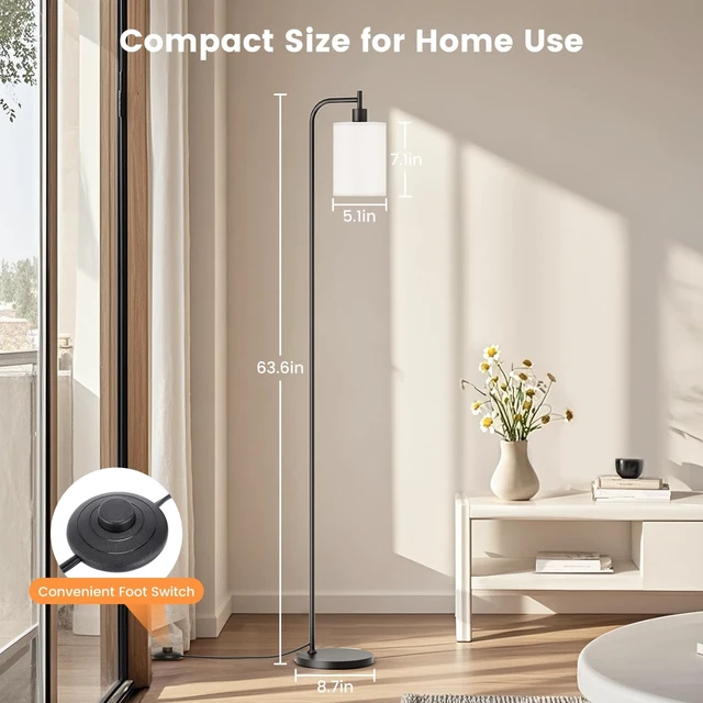 Alt view image 6 of 7 - SIBRILLE Floor Lamp with Linen Shade, Dimmable Tall Standing Lamp with Remote Control & 3 Color Temperatures, Modern Floor Lamps for Living Room Bedroom Office Corner, 9W LED Bulb Included
