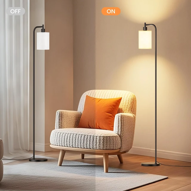 Alt view image 7 of 7 - SIBRILLE Floor Lamp with Linen Shade, Dimmable Tall Standing Lamp with Remote Control & 3 Color Temperatures, Modern Floor Lamps for Living Room Bedroom Office Corner, 9W LED Bulb Included