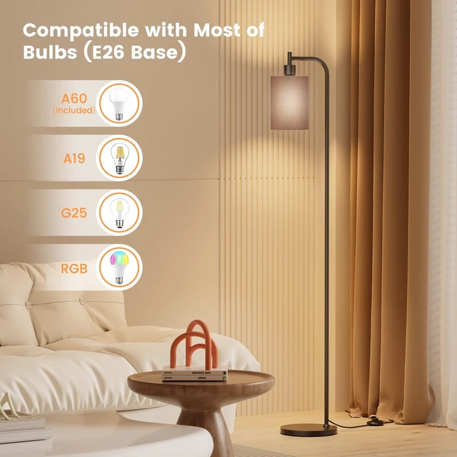 Alt view image 6 of 7 - SIBRILLE Floor Lamp with Linen Shade, Dimmable Tall Standing Lamp with Remote Control & 3 Color Temperatures, Modern Floor Lamps for Living Room Bedroom Office Corner, 9W LED Bulb Included