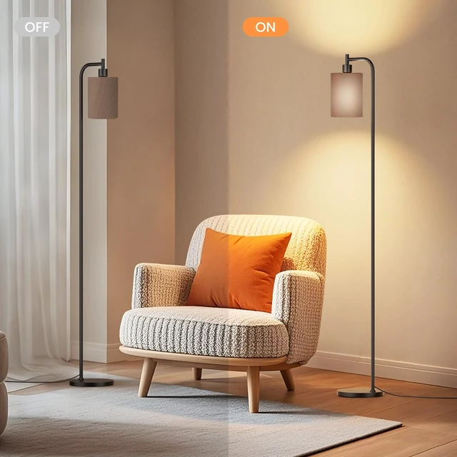 Alt view image 7 of 7 - SIBRILLE Floor Lamp with Linen Shade, Dimmable Tall Standing Lamp with Remote Control & 3 Color Temperatures, Modern Floor Lamps for Living Room Bedroom Office Corner, 9W LED Bulb Included