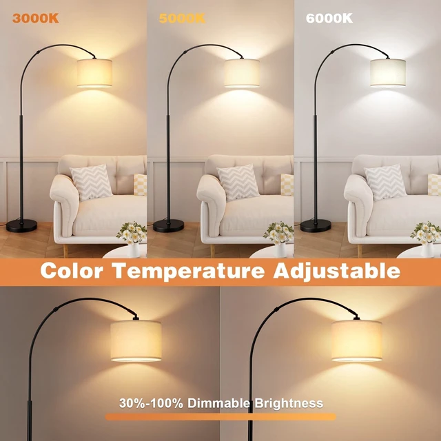 Alt view image 4 of 7 - Ambimall 70" Dimmable Arc Floor Lamp with Remote, Color Temp Adjustable | Rotating Head, Foot Switch & Remote, Arched Floor Lamp for Living Room Bedroom Office, Over Couch Arched Light, Beige & Black