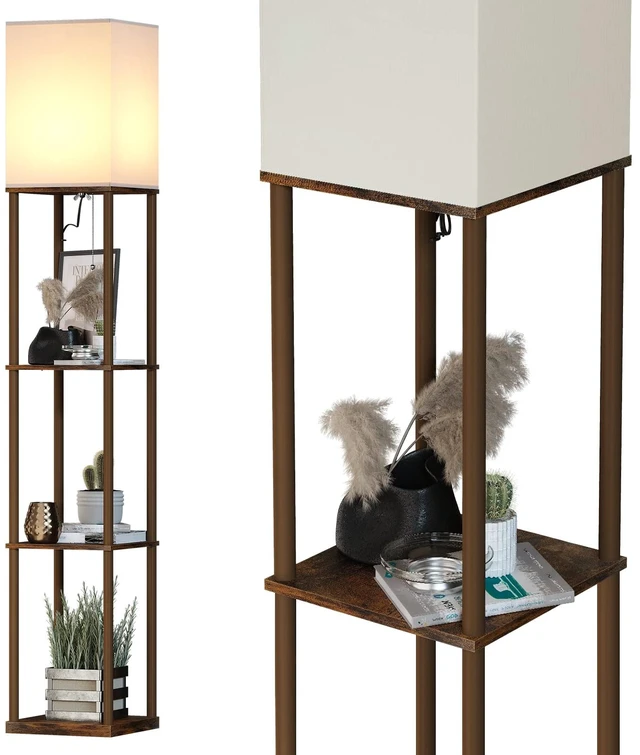 Main image of SUNMORY Floor Lamp with Shelves, Standing Lamps for Living Room, Brown | 3 CCT LED Bulb Include, 4-Tier Display Bookshelf, 63" Tall Corner Shelf Lamp, Modern Style for Bedroom, Office, Home Decor