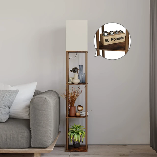 Alt view image 3 of 7 - SUNMORY Floor Lamp with Shelves, Standing Lamps for Living Room, Brown | 3 CCT LED Bulb Include, 4-Tier Display Bookshelf, 63" Tall Corner Shelf Lamp, Modern Style for Bedroom, Office, Home Decor