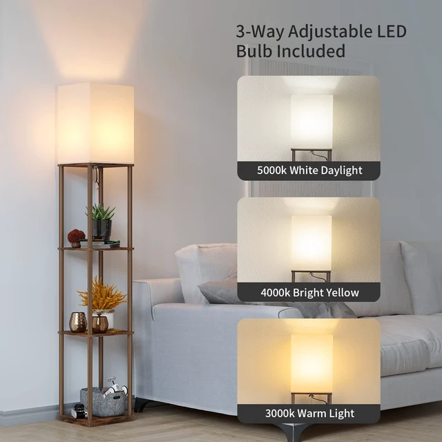 Alt view image 2 of 7 - SUNMORY Floor Lamp with Shelves, Standing Lamps for Living Room, Brown | 3 CCT LED Bulb Include, 4-Tier Display Bookshelf, 63" Tall Corner Shelf Lamp, Modern Style for Bedroom, Office, Home Decor