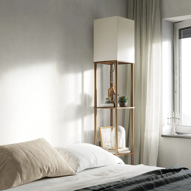 Alt view image 4 of 7 - SUNMORY Floor Lamp with Shelves, Standing Lamps for Living Room, Brown | 3 CCT LED Bulb Include, 4-Tier Display Bookshelf, 63" Tall Corner Shelf Lamp, Modern Style for Bedroom, Office, Home Decor
