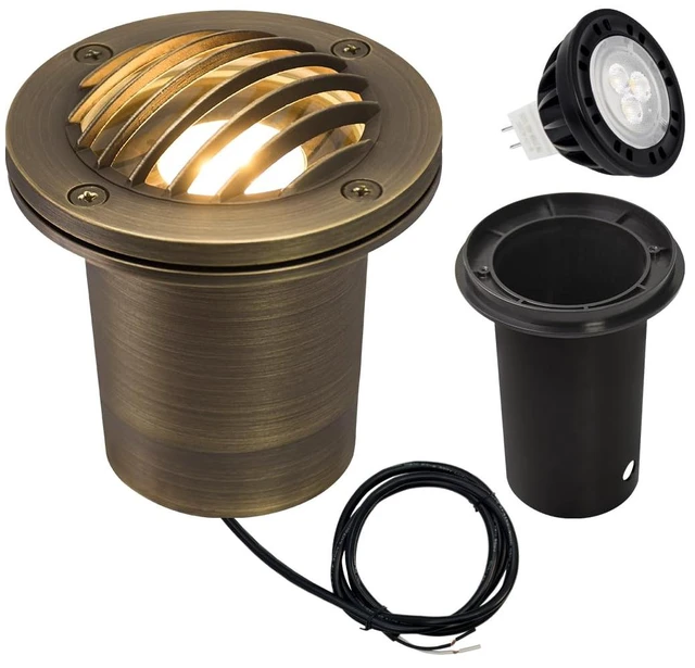 Main image of MALORY Low Voltage Landscape Well Lights, (99 mm) Brass Housing 1Pack | 12V Outdoor In Ground Lights,Waterproof Uplight, With PVC Sleeve,7W MR16 Bulb,for Landscaping,Pathway, Driveway,Garden
