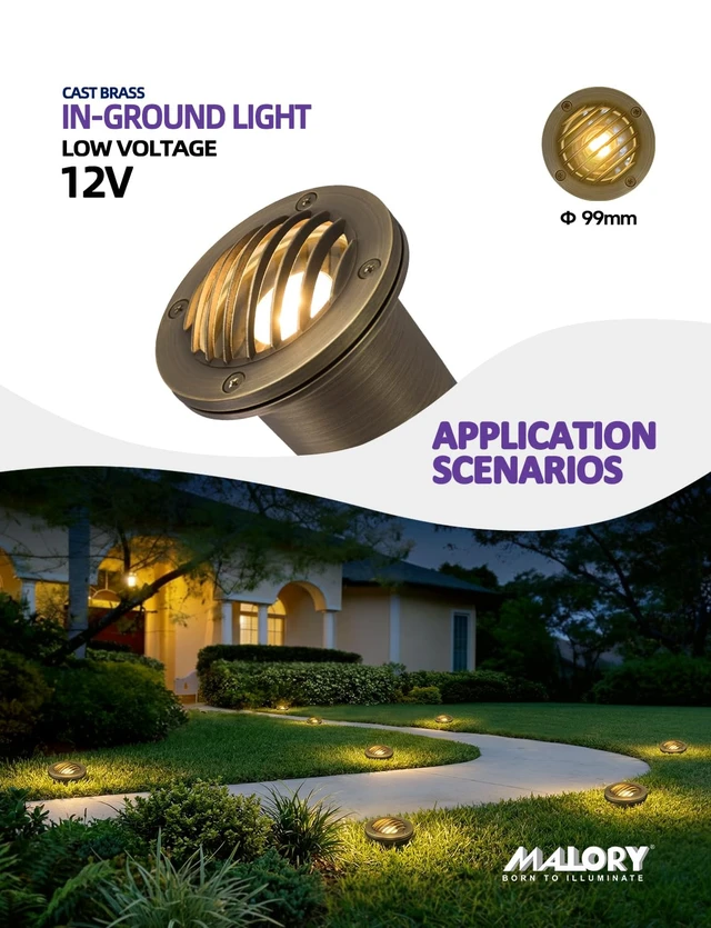 Alt view image 2 of 7 - MALORY Low Voltage Landscape Well Lights, (99 mm) Brass Housing 1Pack | 12V Outdoor In Ground Lights,Waterproof Uplight, With PVC Sleeve,7W MR16 Bulb,for Landscaping,Pathway, Driveway,Garden