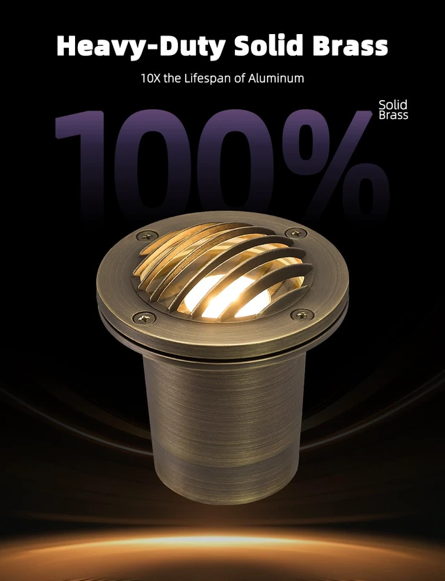 Alt view image 3 of 7 - MALORY Low Voltage Landscape Well Lights, (99 mm) Brass Housing 1Pack | 12V Outdoor In Ground Lights,Waterproof Uplight, With PVC Sleeve,7W MR16 Bulb,for Landscaping,Pathway, Driveway,Garden