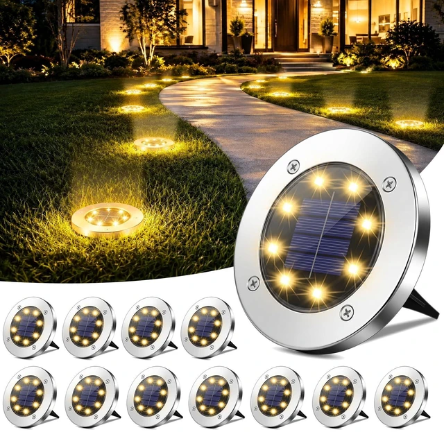 Main image of OULONGER 4.6inch Solar Ground Lights, Garden Solar Outdoor Waterproof Pathway Bright In-Ground Landscape Lights for Patio, Lawn, Yard, Driveway, Step and Walkway(Warm Light 12Packs)