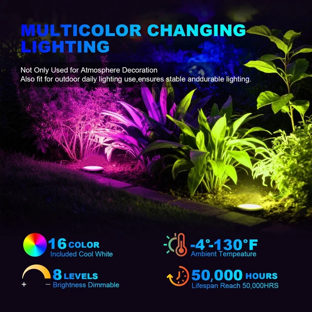 Alt view image 2 of 7 - ALEDECO 4 Pack 3w 12v Low Voltage In-ground Lights LED Landscape Light Waterproof IP67 Pathway Lights Outdoor spotlights Trees Flags for Garden,Yard,Tree (RGB)