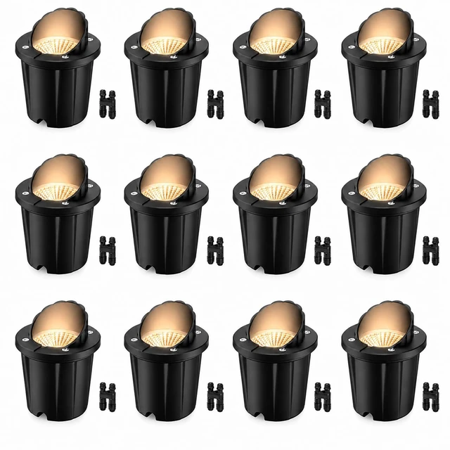 Main image of HIBOITEC Low Voltage Landscape Lights, 12W LED Outdoor In-Ground Lights | 1200LM Waterproof IP67 Landscape Lighting, Anti-Glare Die-Cast Aluminum Garden Lights for Pathway Tree Yard, 12 Pack