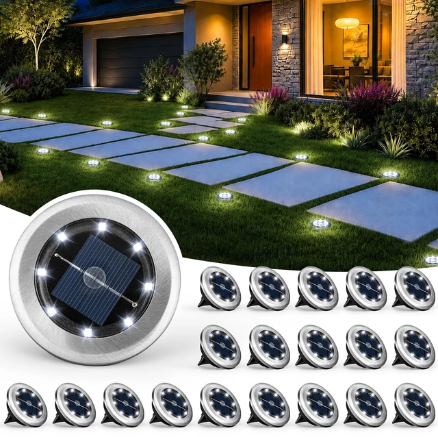 Main image of SOLPEX 20 Pack Small Solar Ground Lights, Pathway Lights Cool White | Stainless Steel Solar Powered Walkway Lights Waterproof, Landscape Lighting for Driveway, Garden, Backyard, Patio