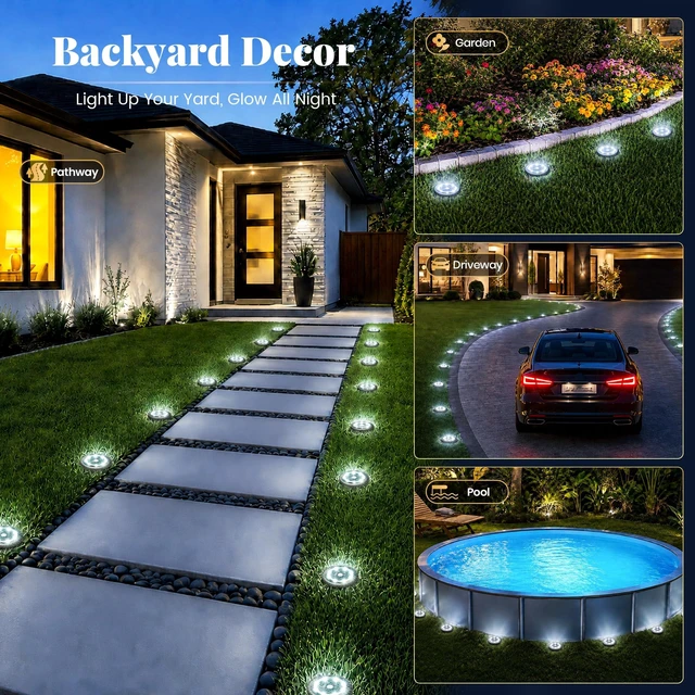 Alt view image 2 of 7 - SOLPEX 20 Pack Small Solar Ground Lights, Pathway Lights Cool White | Stainless Steel Solar Powered Walkway Lights Waterproof, Landscape Lighting for Driveway, Garden, Backyard, Patio