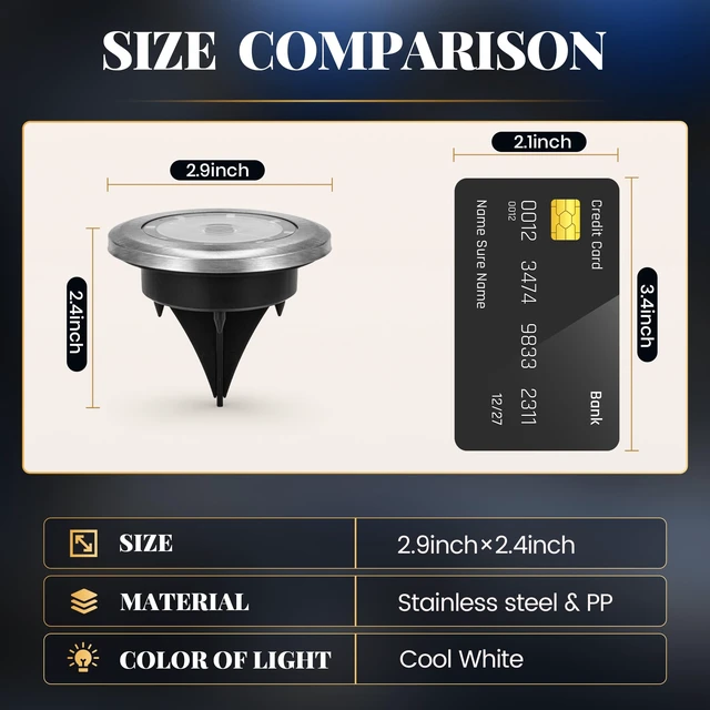 Alt view image 4 of 7 - SOLPEX 20 Pack Small Solar Ground Lights, Pathway Lights Cool White | Stainless Steel Solar Powered Walkway Lights Waterproof, Landscape Lighting for Driveway, Garden, Backyard, Patio