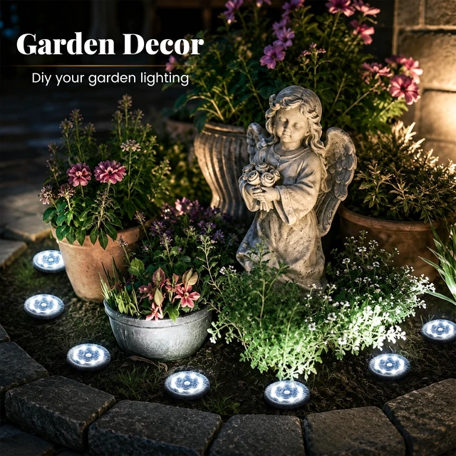 Alt view image 6 of 7 - SOLPEX 20 Pack Small Solar Ground Lights, Pathway Lights Cool White | Stainless Steel Solar Powered Walkway Lights Waterproof, Landscape Lighting for Driveway, Garden, Backyard, Patio