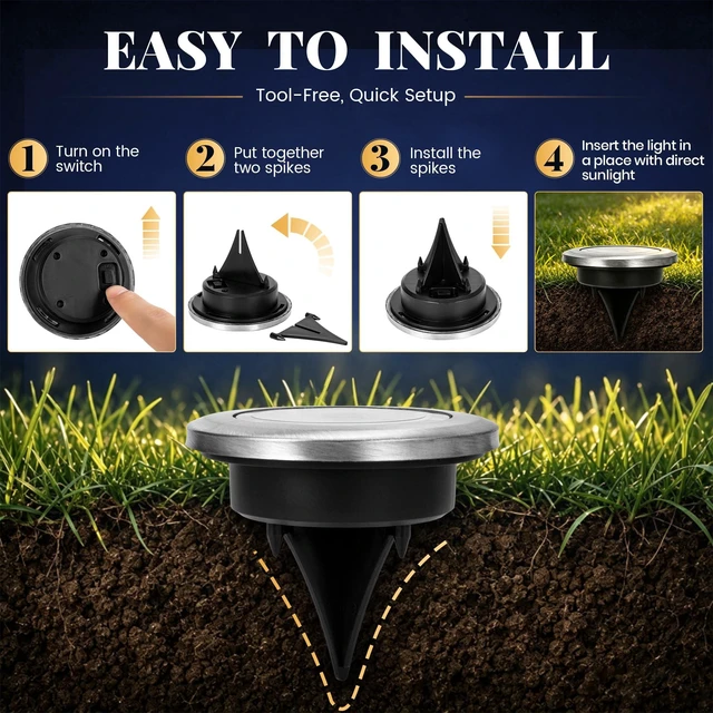 Alt view image 7 of 7 - SOLPEX 20 Pack Small Solar Ground Lights, Pathway Lights Cool White | Stainless Steel Solar Powered Walkway Lights Waterproof, Landscape Lighting for Driveway, Garden, Backyard, Patio