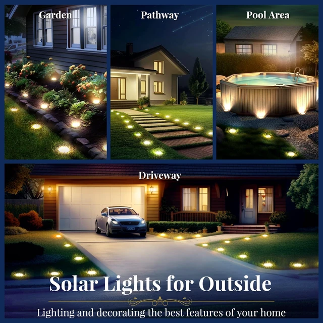 Alt view image 2 of 6 - SOLPEX Solar Ground Lights Outdoor, Garden Lights 12 Pack Warm White | IP65 Waterproof Stainless Steel Landscape Lighting for Walkway, Driveway, Pathway, Patio, Backyard Decor
